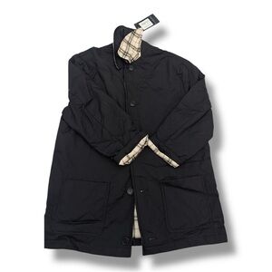 Burberry Kids Quilted Black Jacket w.
Check Trim & Lining- Age 10/11. New w. Tag